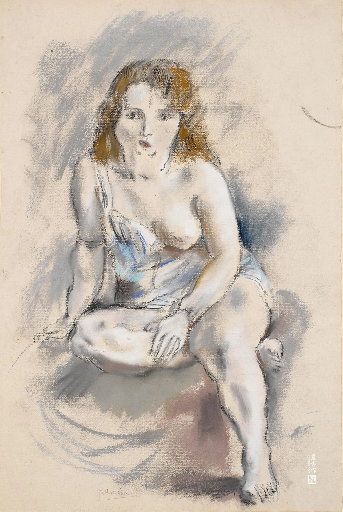 朱勒·帕斯金《裸女》水彩画人物作品