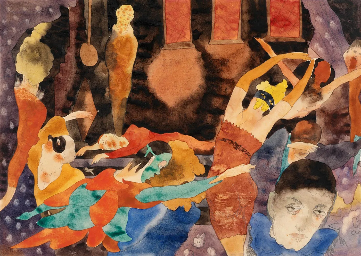 查尔斯·德穆斯《红死病的假面舞会》水彩画作品