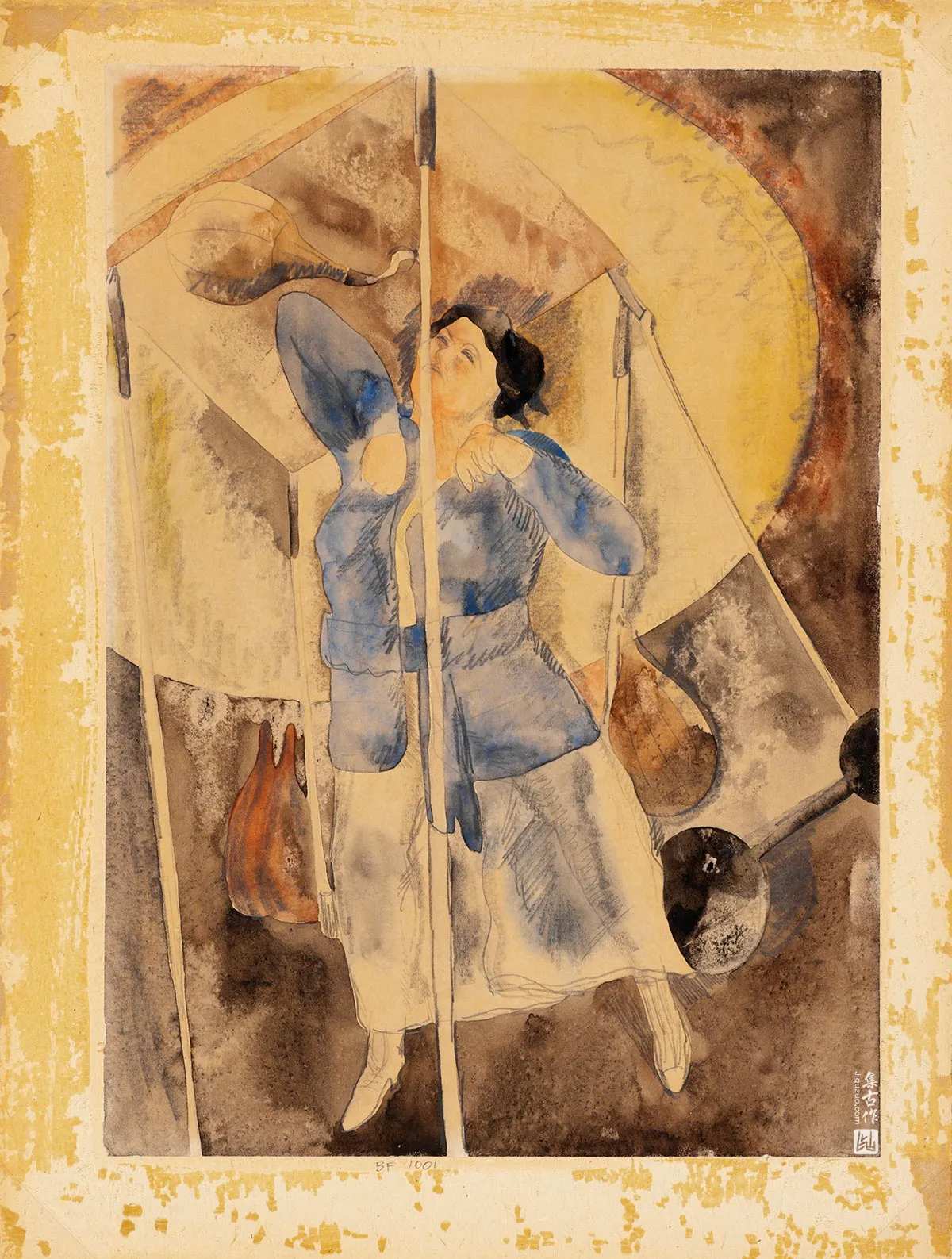 查尔斯·德穆斯《击打沙袋的女子》水彩画人物作品