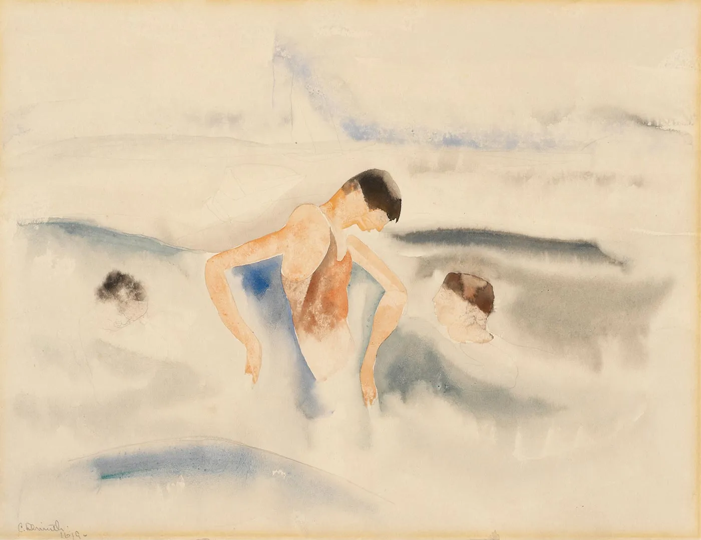 查尔斯·德穆斯《水中三人物》水彩画作品