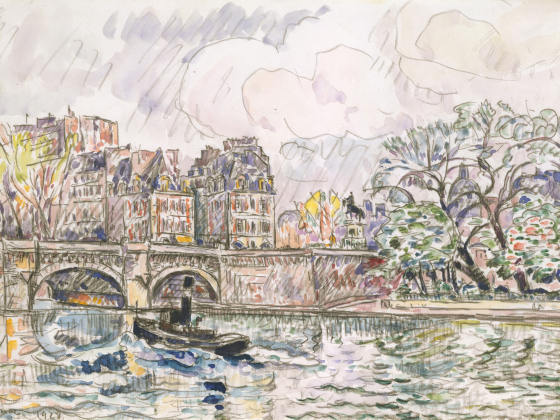 新印象派西涅克水彩建筑风景《巴黎多芬广场》