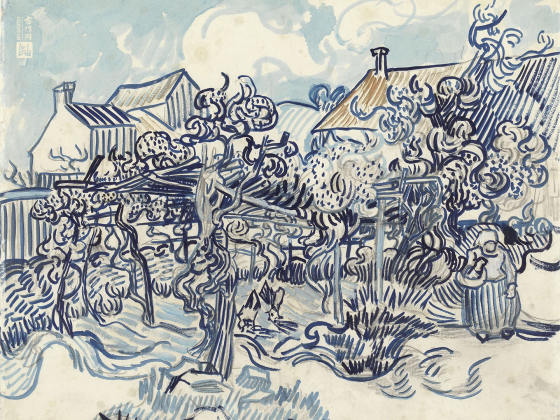 梵高水彩画作品《农家葡萄园》