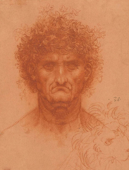 达·芬奇素描人物头像《正面卷发男子肖像》