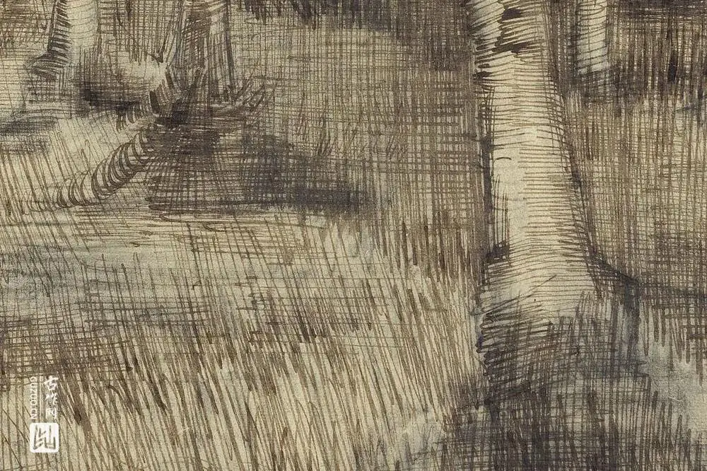 梵高素描风景《Pollard Birches》局部 (2)