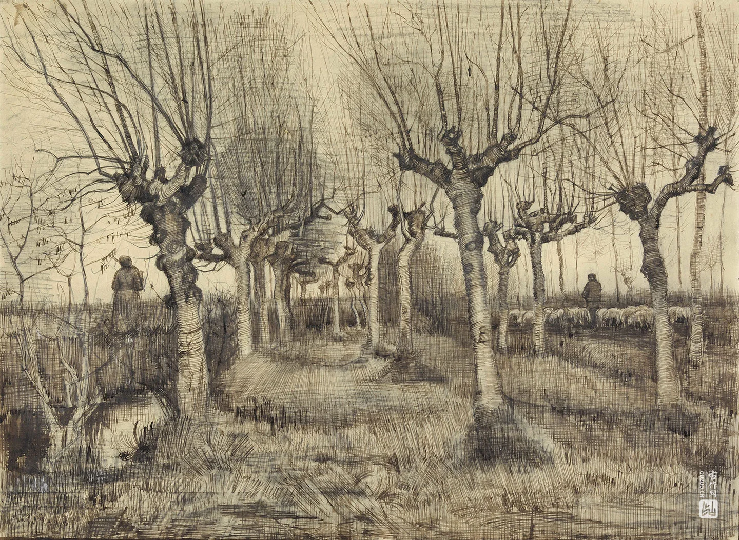 梵高素描风景《Pollard Birches》高清大图