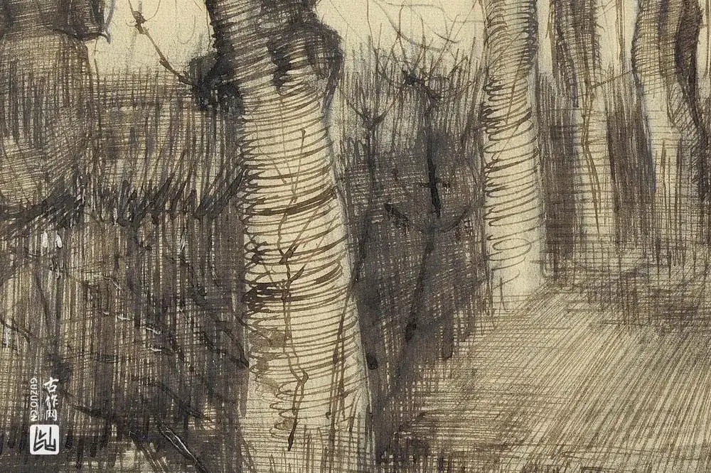 梵高素描风景《Pollard Birches》局部 (1)
