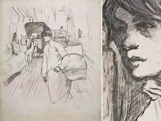 罗特列克素描画作品《洗衣女工》