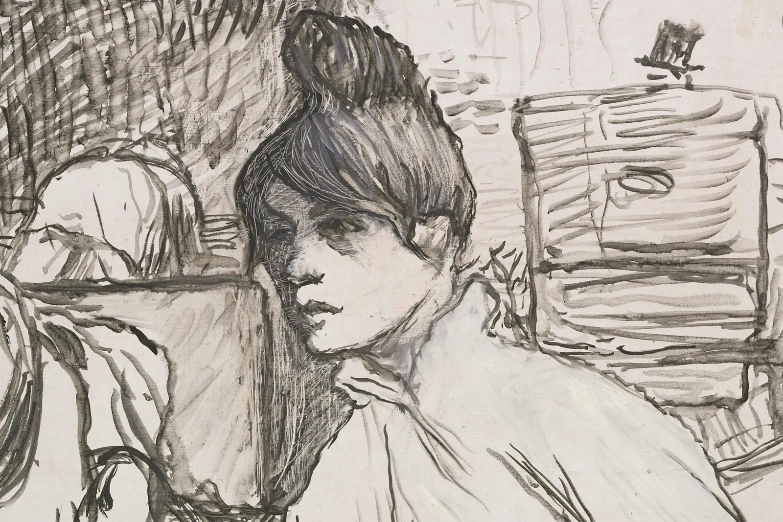 罗特列克素描画作品《洗衣女工》局部 (1)