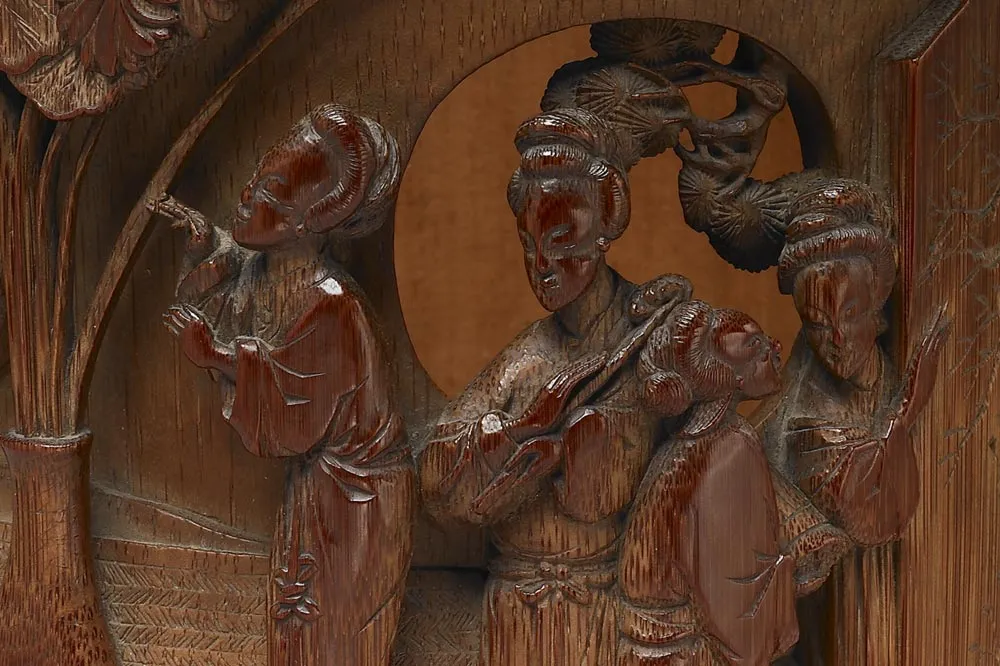 明末清初“竹雕仕女图笔筒”雕刻局部 (2)