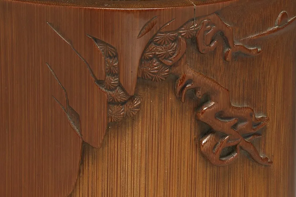 清代“竹雕东坡赤壁图笔筒”雕刻局部 (1)