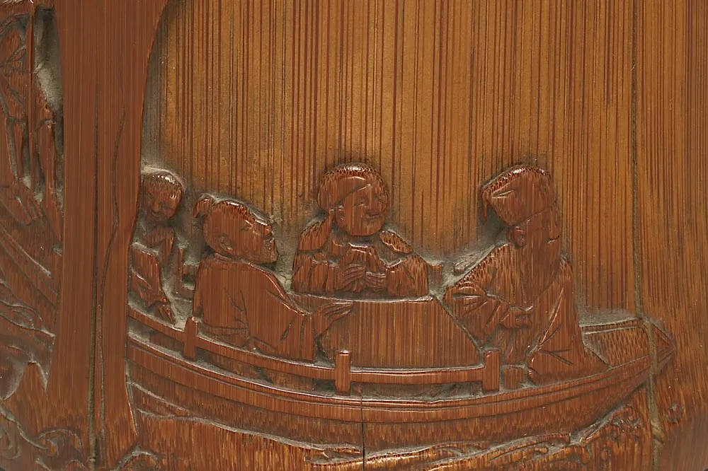 清代“竹雕东坡赤壁图笔筒”雕刻局部 (2)