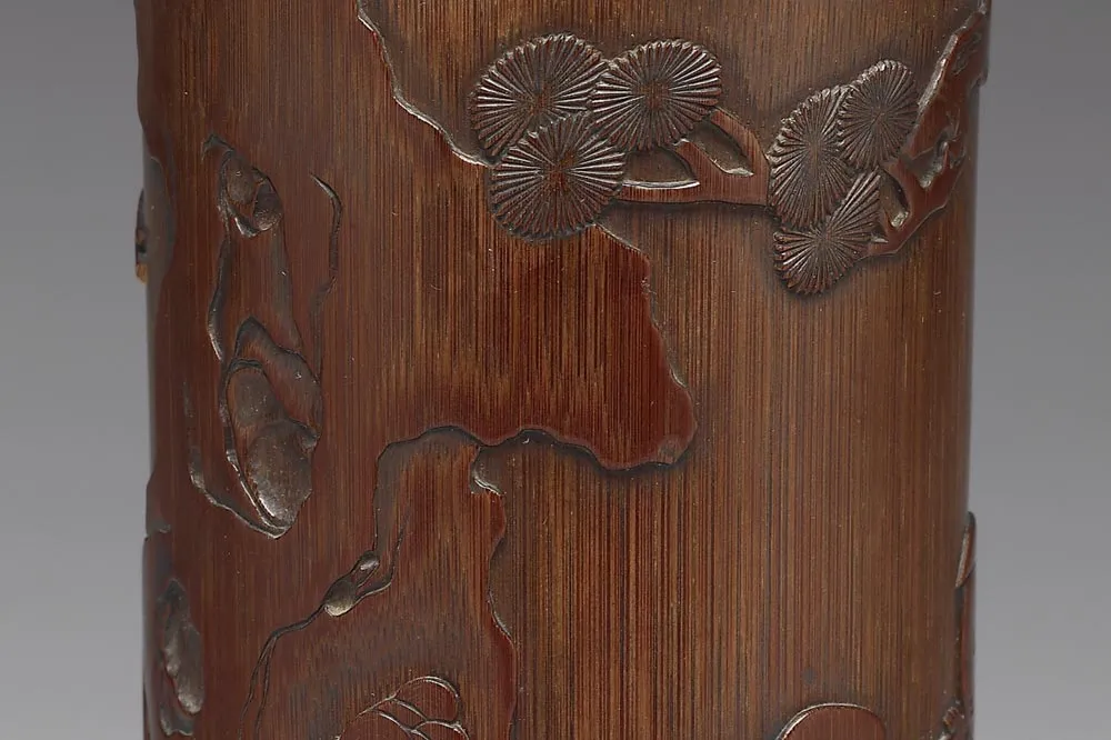 明代“竹雕羲之题扇图笔筒”雕刻局部 (2)