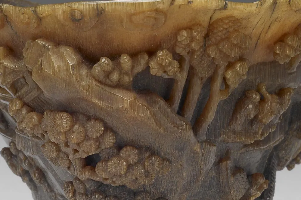 清代乾隆“犀角雕蓬瀛仙侣杯”雕刻局部 (5)