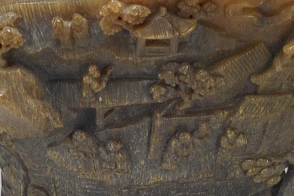 清代乾隆“犀角雕蓬瀛仙侣杯”雕刻局部 (4)