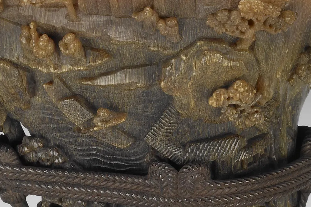 清代乾隆“犀角雕蓬瀛仙侣杯”雕刻局部 (7)