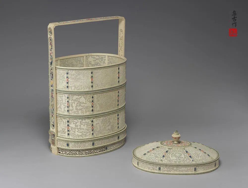 清代“象牙雕四层透花提食盒”雕刻-(44)