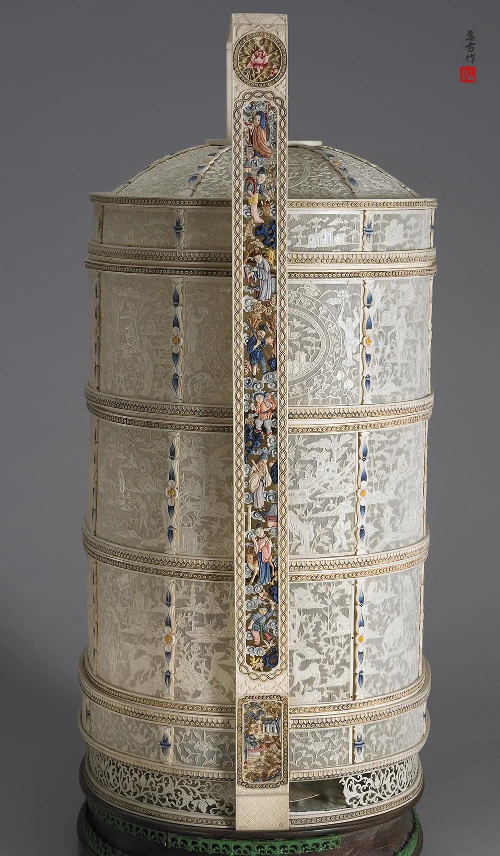 清代“象牙雕四层透花提食盒”雕刻-(6)