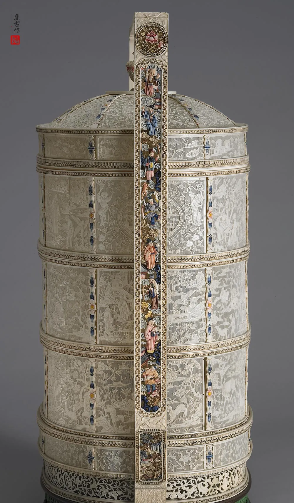 清代“象牙雕四层透花提食盒”雕刻-(5)