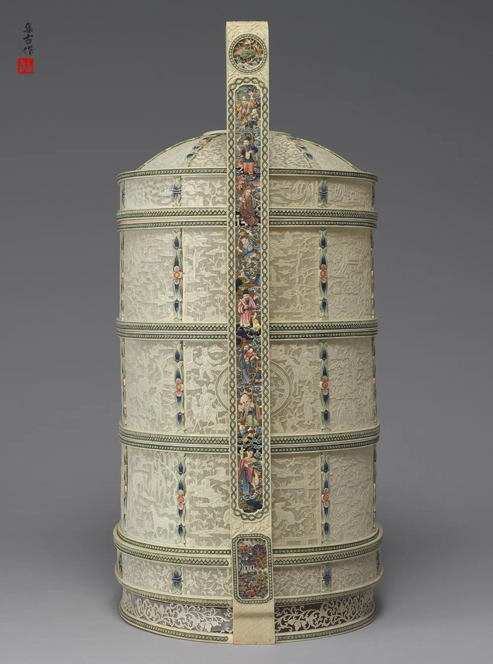 清代“象牙雕四层透花提食盒”雕刻-(31)