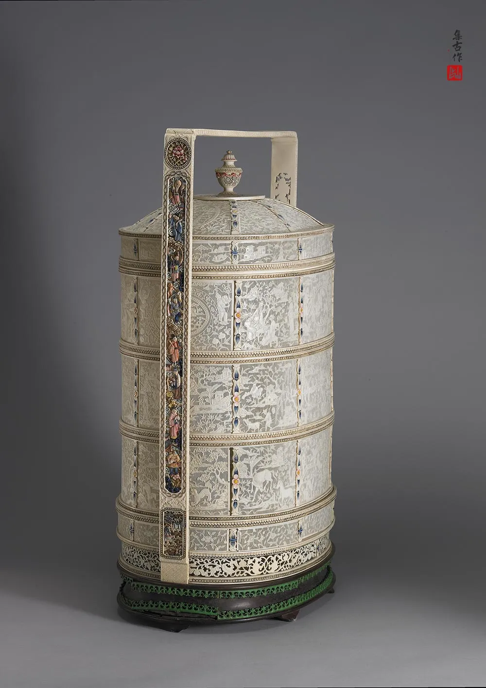 清代“象牙雕四层透花提食盒”雕刻-(4)