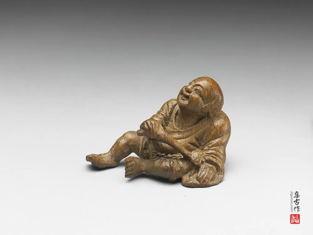 清代竹雕持如意小童-(2)