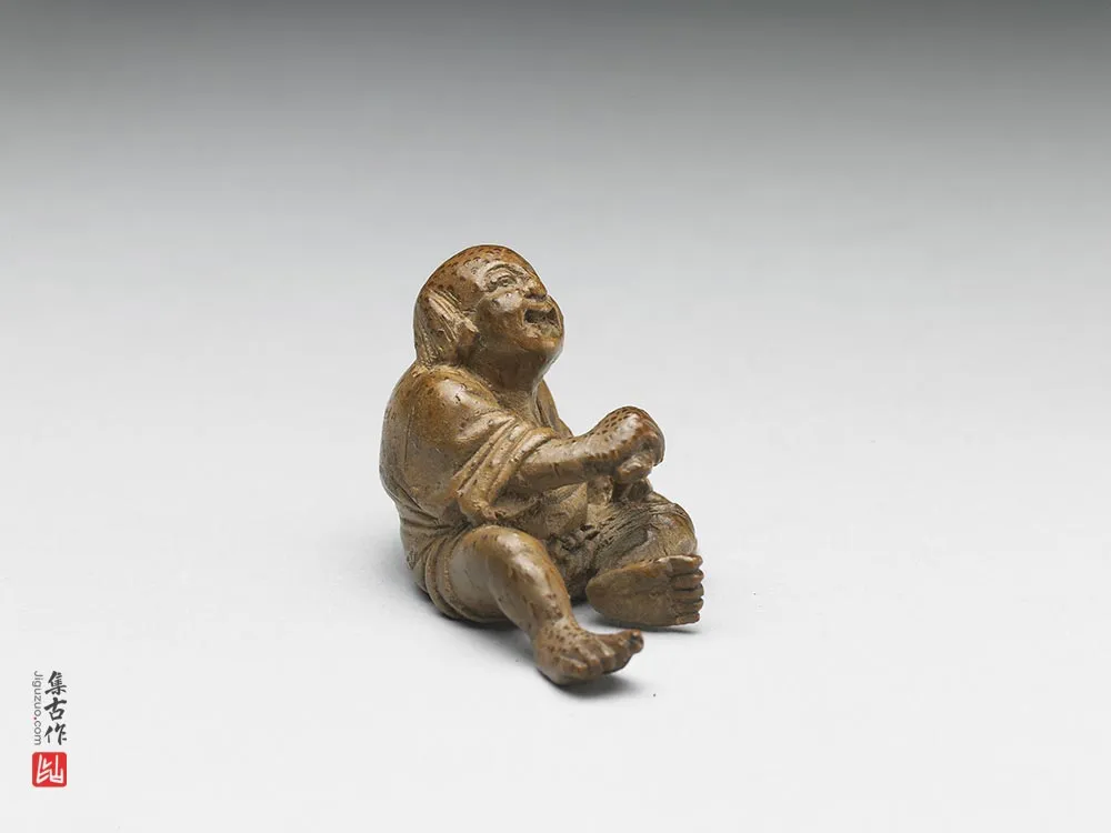 清代竹雕持如意小童-(3)
