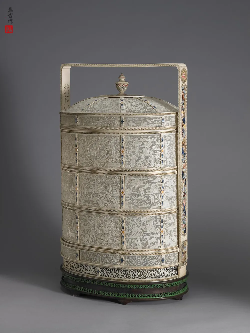 清代“象牙雕四层透花提食盒”雕刻-(3)