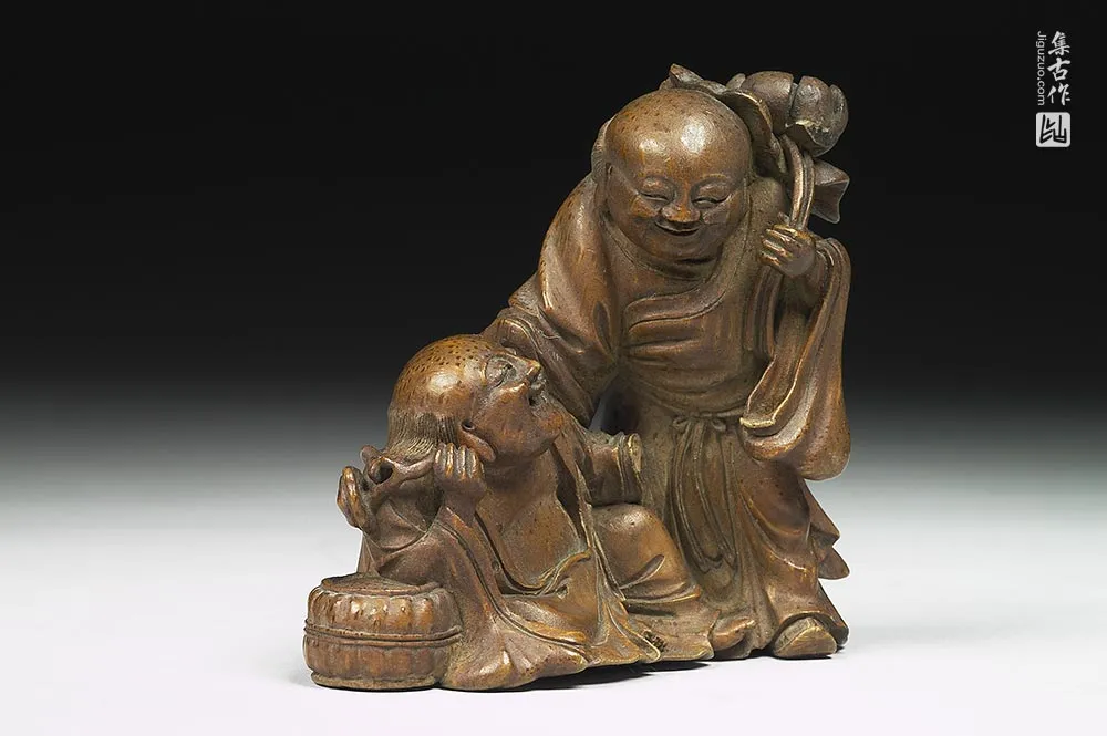 清代竹雕和合二仙-(2)