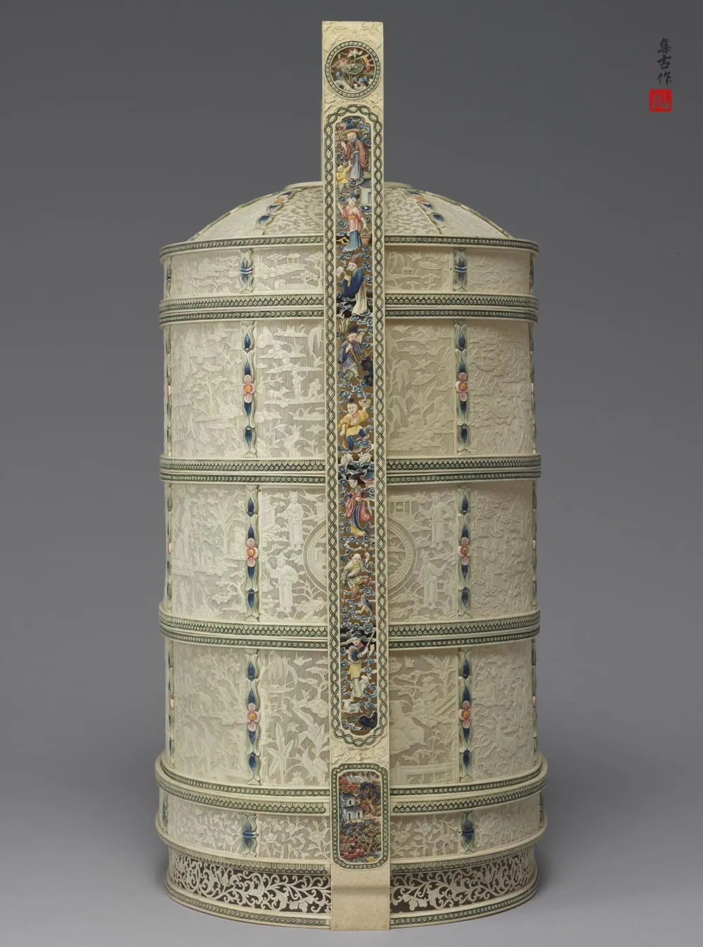 清代“象牙雕四层透花提食盒”雕刻-(30)