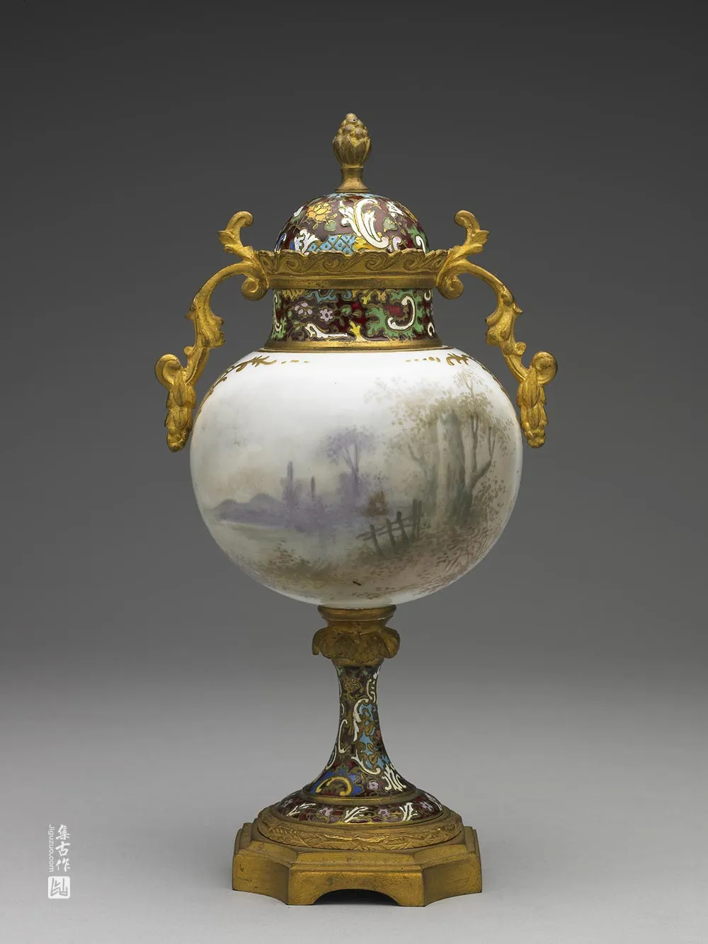 瓷胎掐丝兼画珐琅西洋人物图高足杯-(2)