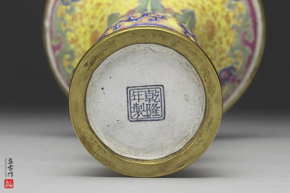 清代铜胎画珐琅蕉叶花觚-(5)
