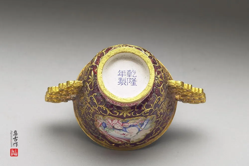 清代乾隆金胎内填兼画珐琅西洋母子图杯-(3)