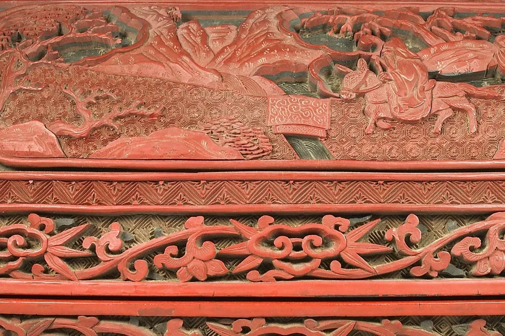 清代“剔彩寿春宝盒”漆器局部 (6)