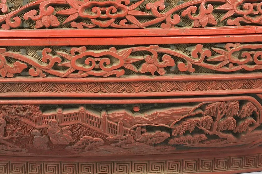 清代“剔彩寿春宝盒”漆器局部 (5)