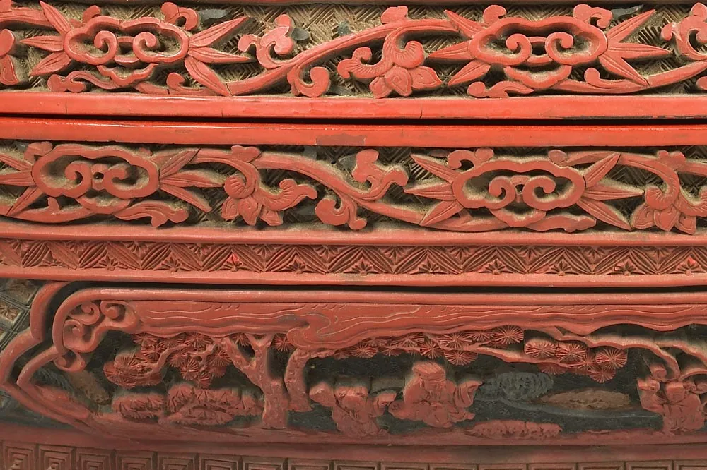 清代“剔彩寿春宝盒”漆器局部 (7)