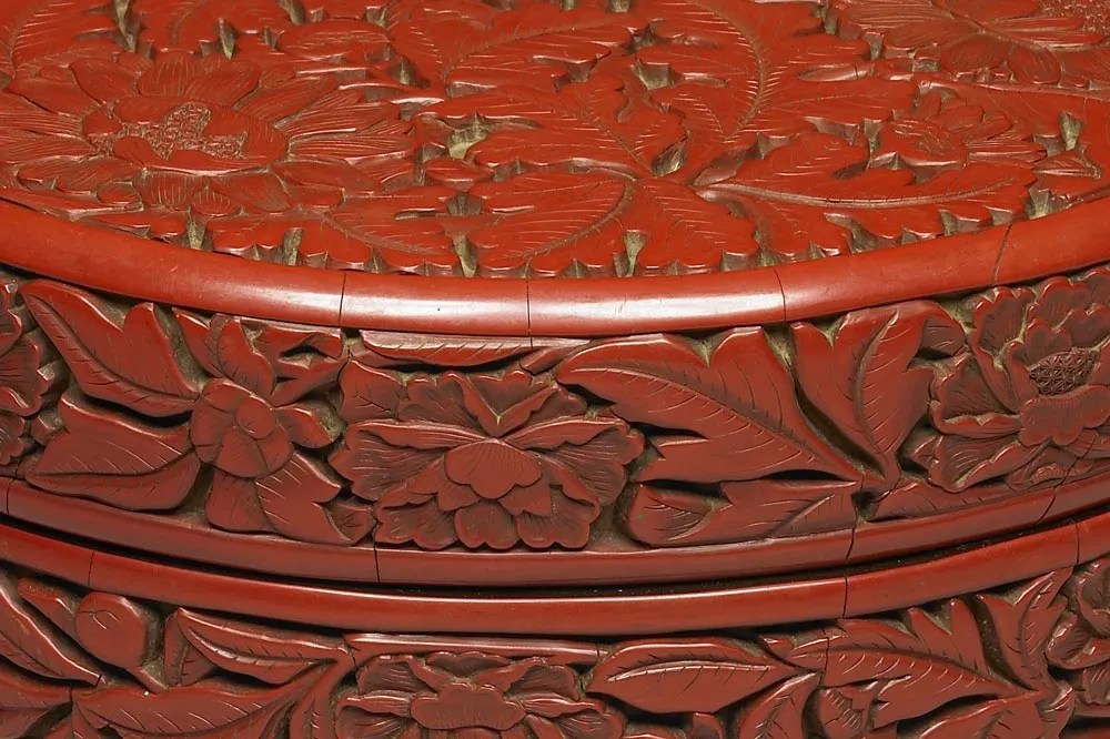 明代“剔红菊花圆盒”漆器局部 (1)