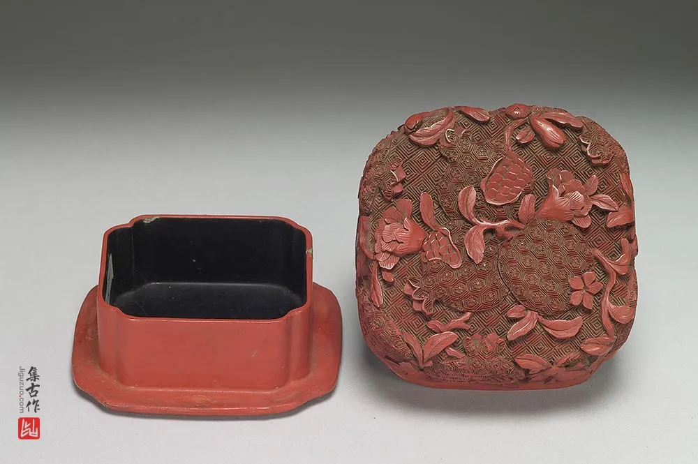 清代“剔红石榴四瓣盒”漆器-(5)