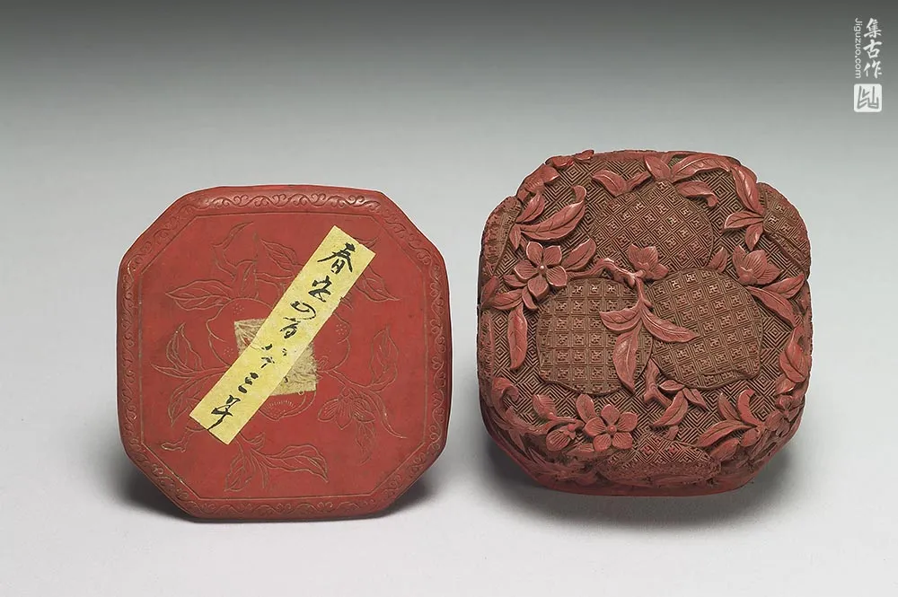 清代“剔红折枝桃八方盒”漆器-(1)