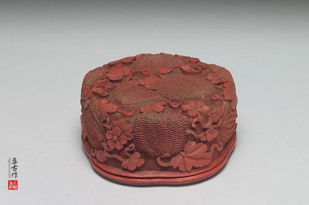 清代“剔红瓜瓞瓣式盒”漆器-(1)