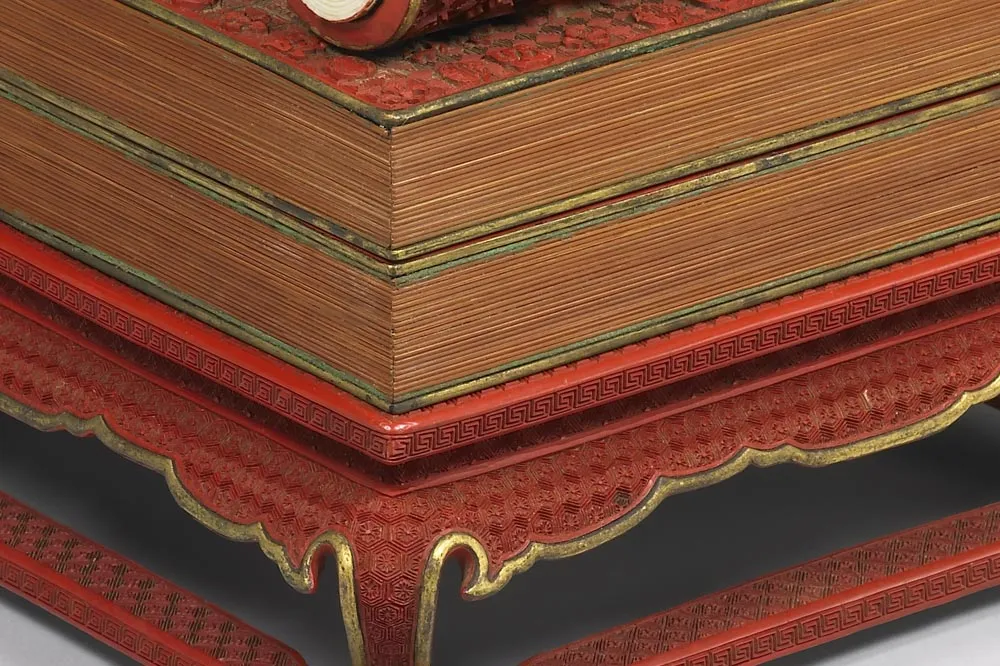 清代剔红卷书式三层套盒局部 (2)