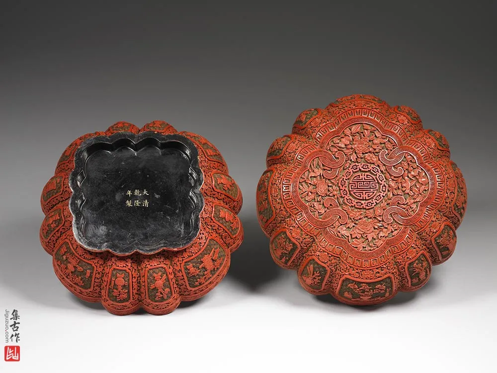 清代乾隆剔彩博古花卉盒-(5)