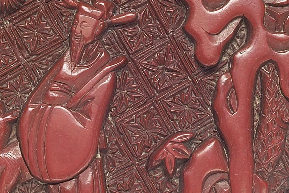 明代剔红禄位高升人物圆盒局部 (3)