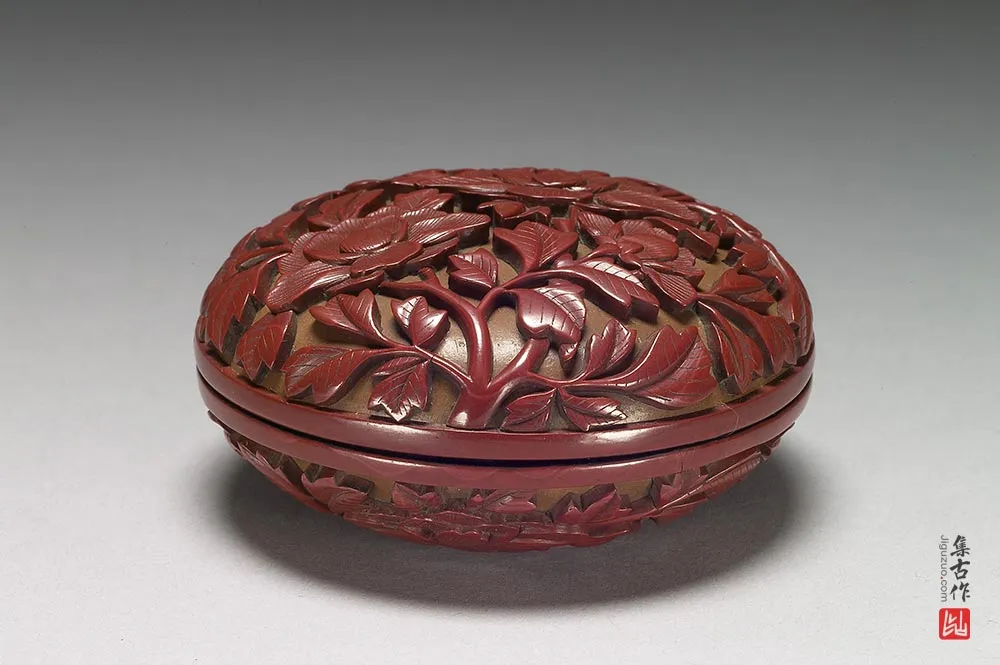 清代“剔红牡丹圆盒”漆器-(2)