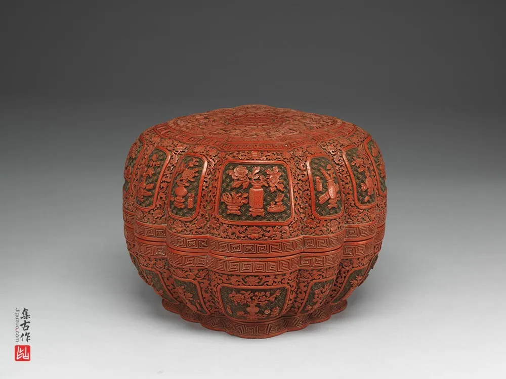 清代乾隆剔彩博古花卉盒-(7)