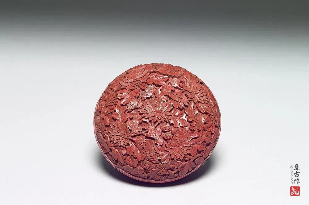 清代乾隆剔红菊花益寿圆盒-(2)