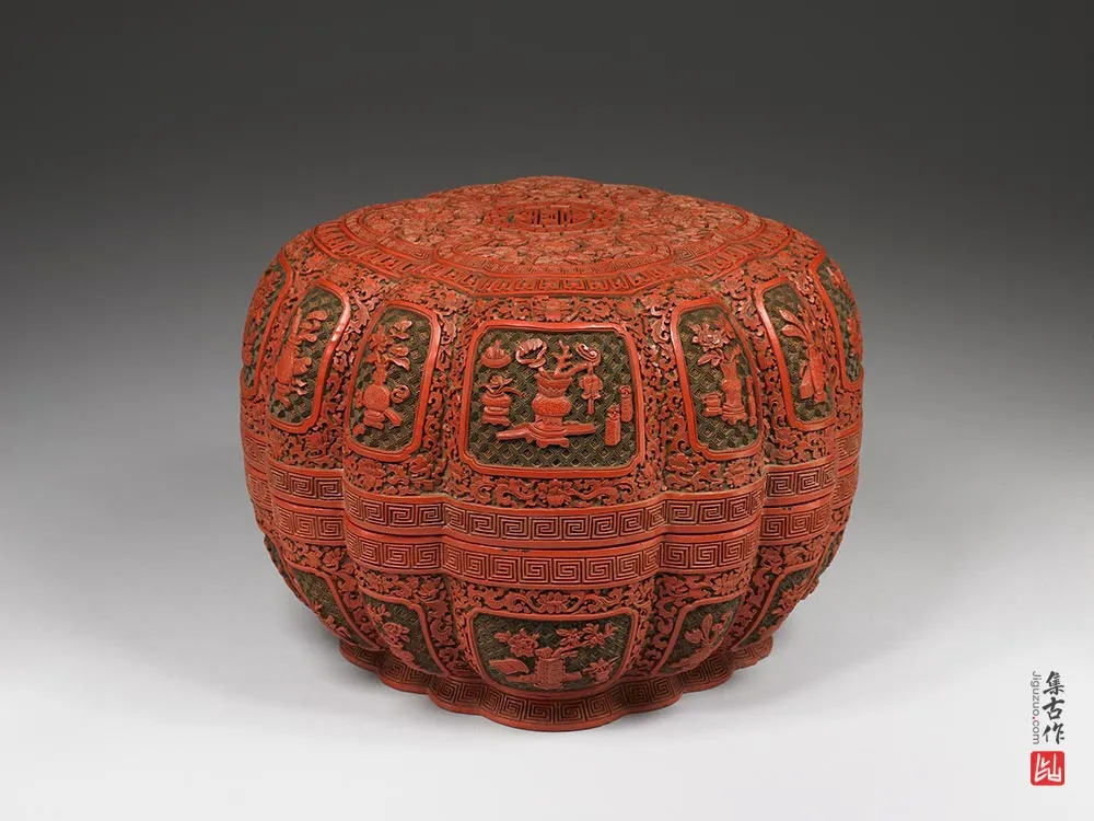 清代乾隆剔彩博古花卉盒-(4)