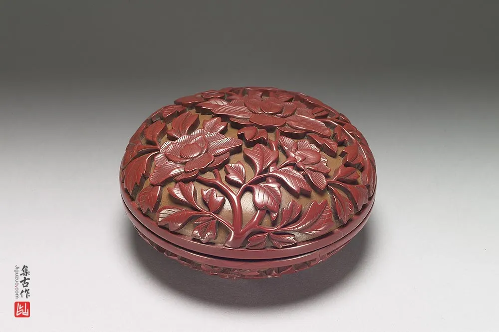 清代“剔红牡丹圆盒”漆器-(1)