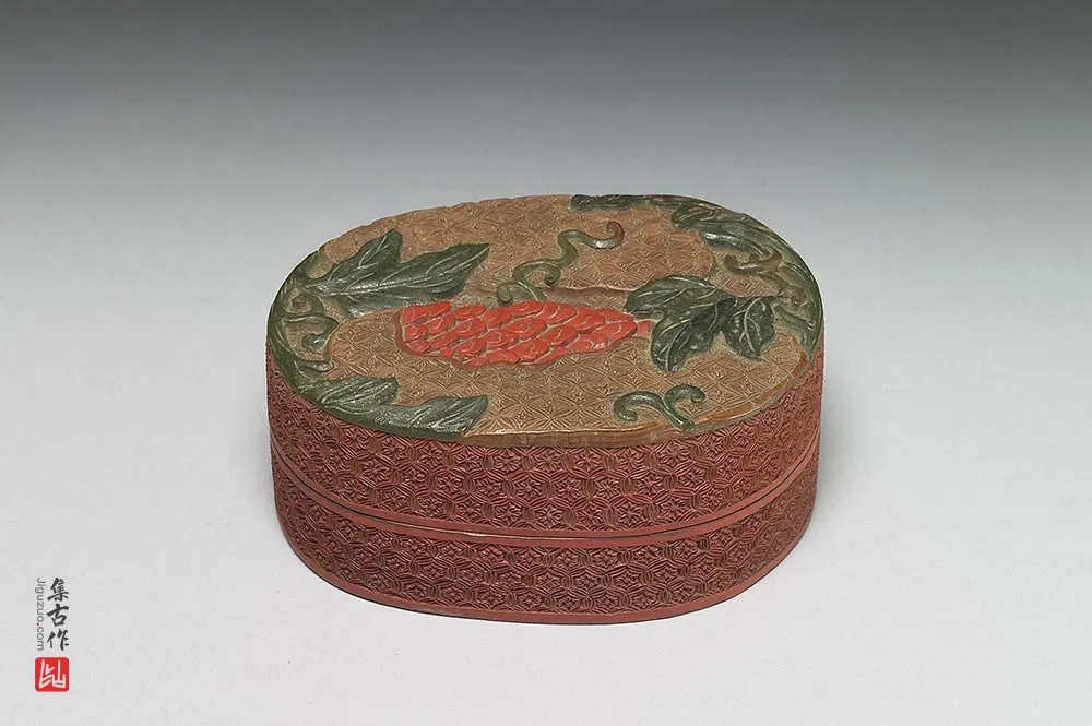 清代“剔彩苦瓜椭圆盒”漆器-(1)