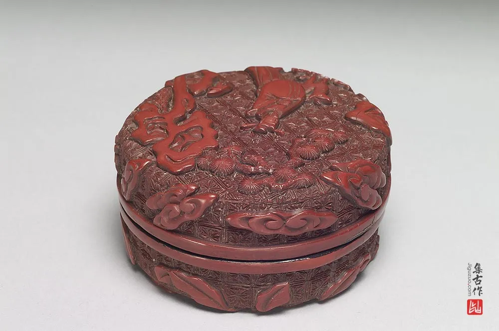 明代剔红禄位高升人物圆盒-(2)