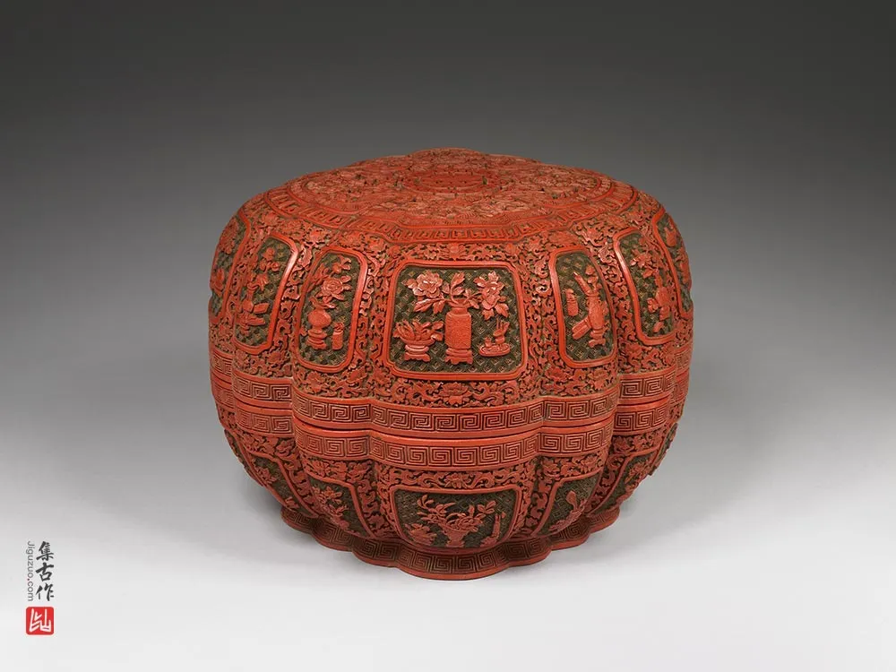 清代乾隆剔彩博古花卉盒-(3)